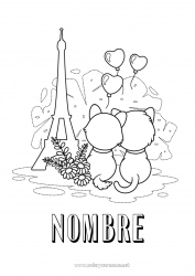 Dibujo libre Corazón Cat Animales Francia Perros y gatos 14 de julio Torre Eiffel Paris Monument