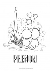 Dessin gratuit Coeur Chat Animal France Chiens et chats 14 juillet Tour Eiffel Paris Monument