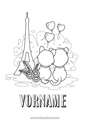 Kostenlose Zeichnung Herz Katze Tier Frankreich Hunde und Katzen 14. Juli Eiffelturm Paris Denkmal