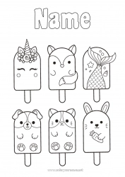 Coloring to customize Kawaii Unicorn Fox Bunny Animal Fish Treats Ice cream Easy coloring pages Marine or aquatic animals Dog and cat Dragons, unicorns and fantastic animals Forest animals