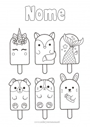 Desenho para personalizar Kawaii Unicórnio Raposa Coelho Animal Peixe Guloseimas, doces Sorvete Desenhos para colorir fáceis Animais marinhos ou aquáticos Cães e gatos Dragões, unicórnios e animais fantásticos Animais da floresta