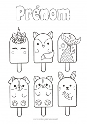 Coloriage à personnaliser Kawaii Licorne Renard Lapin Animal Poisson Gourmandises, sucreries Glace Coloriages faciles Animaux marins ou aquatique Chiens et chats Dragons, licornes et animaux fantastiques Animaux de la forêt