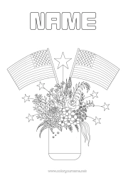 Free colouring Flowers United States of America Flag Vase 4th of July