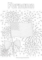 Färgläggningssida att anpassa Fyrverkeri USA Flagga 4 juli