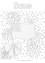 Free colouring Firework United States of America Flag 4th of July