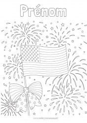 Coloriage à personnaliser Feu d'artifice USA Drapeau 4 juillet