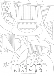 Free coloring USA Hat Flag 4th July