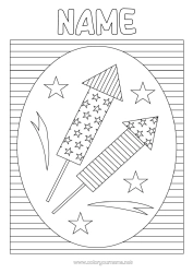 Free colouring Firework United States of America 4th of July 14th July Stripes National holiday