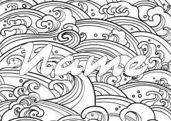 Free colouring Sea Decorated name Complex colouring pages Decorative background Waves