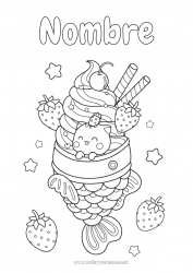 Colorear gratis Kawaii Pescado Sirena Frutas Golosinas Helado Fresa Animales marinos o acuáticos