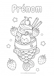 Coloriage gratuit Kawaii Poisson Sirène Fruits Gourmandises, sucreries Glace Fraise Animaux marins ou aquatique