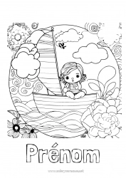 Coloriage gratuit Fille Été Véhicules Bateau Voilier Véhicules maritimes