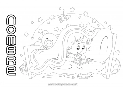 Colorear gratis Chico Cama Juegos y juguetes Peluche