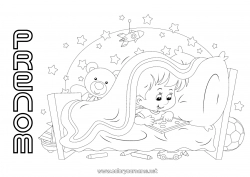 Coloriage gratuit Garçon Lit Jeux et jouets Peluche