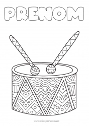 Coloriage gratuit Musique Zentangle Anti-stress Fête de la musique Instruments de musique Tambour