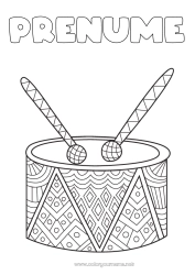 Pagină de colorat gratuită Muzică Zentangle Anti-stres Sărbătoarea muzicii Instrumente muzicale Tobă