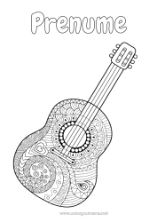 Pagină de colorat personalizată Liniștit și zen Mandala Muzică Anti-stres Sărbătoarea muzicii Chitară Instrumente muzicale