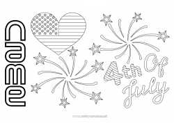 Free drawing Heart Firework USA Flag 4th July