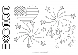 Coloriage à personnaliser Coeur Feu d'artifice USA Drapeau 4 juillet