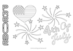 Pagină de colorat personalizată Inimă Foc de artificii SUA Steag 4 iulie