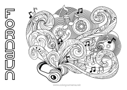 Fargeleggingssiden å tilpasse Musikk Doodle Zentangle Anti-stress Musikkens dag Musikkinstrumenter
