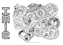 Kolorowanka za darmo Muzyka Doodle Zentangle Antystres Święto Muzyki Instrumenty muzyczne