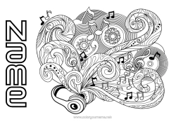 Colouring to customise Music Doodle Zentangle Anti-Stress Music Day Musical Instruments Musical Note