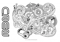 Free coloring Music Doodle Zentangle Antistress World Music Day Musical instruments