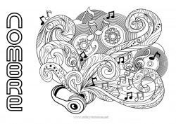 Colorear gratis Música Doodle Zentangle Antiestrés Día Mundial de la Música Instrumentos de música