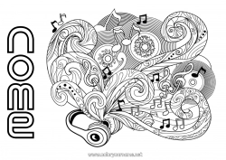 Colorazione gratuita Musica Scarabocchio Zentangle Anti-stress Festa della musica Strumenti musicali