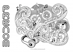 Coloriage gratuit Musique Doodle Zentangle Anti-stress Fête de la musique Instruments de musique