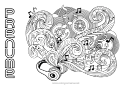 Pagină de colorat personalizată Muzică Doodle Zentangle Anti-stres Sărbătoarea muzicii Instrumente muzicale