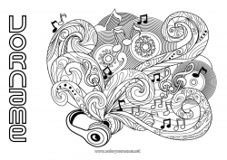 Kostenlose Malvorlage Musik Gekritzel Zentangle Anti-Stress Musikfest Musikinstrumente