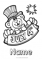 Coloring to customize Bear USA Forest animals 4th July