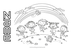 Free colouring Girl Boy Child Rainbow