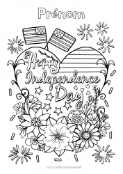 Coloriage gratuit Fleurs Feu d'artifice USA Drapeau 4 juillet