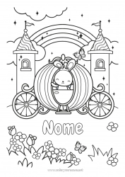 Desenho para personalizar Abóbora Fofo Castelo Kawaii Coelho Princesa Arco-íris Conto de Fadas Carruagens e coches Animais da floresta Véhicules historiques ou vintages