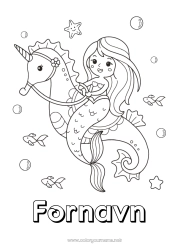 Gratis fargelegging Søt Søt Enhjørning Dyr Sjøfrue Hippocampus Eventyr Marin eller akvatisk dyr Drager, enhornede hester og fantastiske dyr