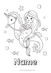 Colouring to customise Cute Cute Unicorn Animal Siren Seahorse Fairy Tale Marine Or Aquatic Animals Dragons, Unicorns, And Fantastical Creatures