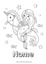 Disegno gratuito Carino Kawaii Unicorno Sirena Cavalluccio marino Fiaba Animali marini o acquatici Draghi, unicorni e animali fantastici