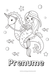 Desen liber de colorat Drăguț Drăguț Unicornă Animal Sirena Hipocamp Poveste cu zâne Animale marine sau acvatice Dragoni, unicorni și animale fantastice