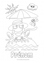 Coloriage gratuit Grenouille Été Plage Animaux marins ou aquatique Parasol