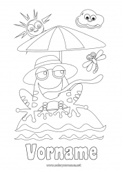 Kostenlose Malvorlage Frosch Sommer Strand Tier Meeres- oder Wasserlebewesen Sonnenschirm