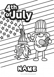 Free coloring USA Gnome Flag 4th July