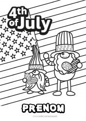 Coloriage gratuit USA Gnome Drapeau 4 juillet