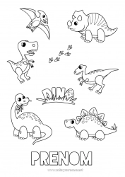 Coloriage gratuit Dinosaures Animal Diplodocus Tyrannosaure Tricératops