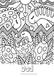 Free colouring Dad Mum Dinosaurs Animal Baby Family
