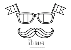 Free colouring France Flag 14th July Glasses Moustache