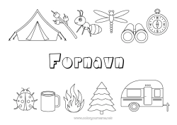 Gratis tegning Slik Sommer Marihøne Symboler Myre Insekter Camping Telt Kompas Libelula Brand Grantræ