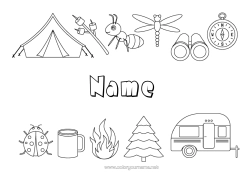 Colouring to customise Sweets Summer Ladybird Symbols Ant Insects Camping Tent Compass Dragonfly Fire Fir Tree